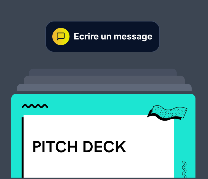 Illustration d'un pitch deck complet avec interface de messagerie